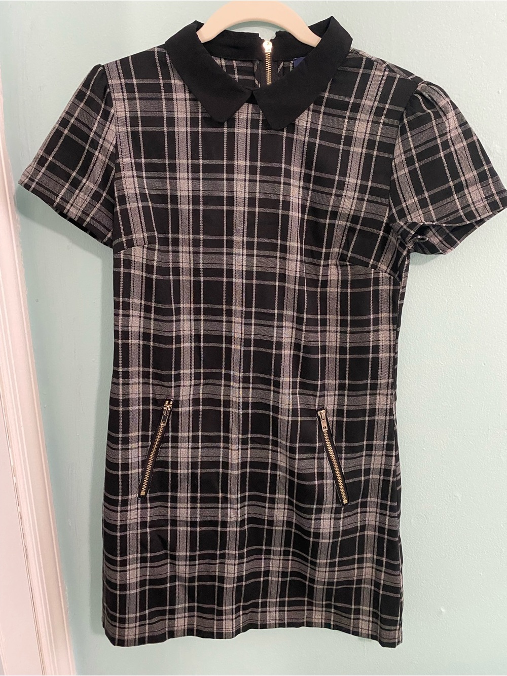 Forever 21 Black and Gray Plaid Mini Dress with Peter Pan Collar